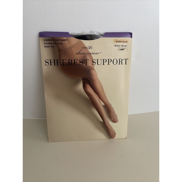 VTG Control Top Panty Sheer Caress Sheerest Support Black Velvet Queen‎ Short - Picture 1 of 4
